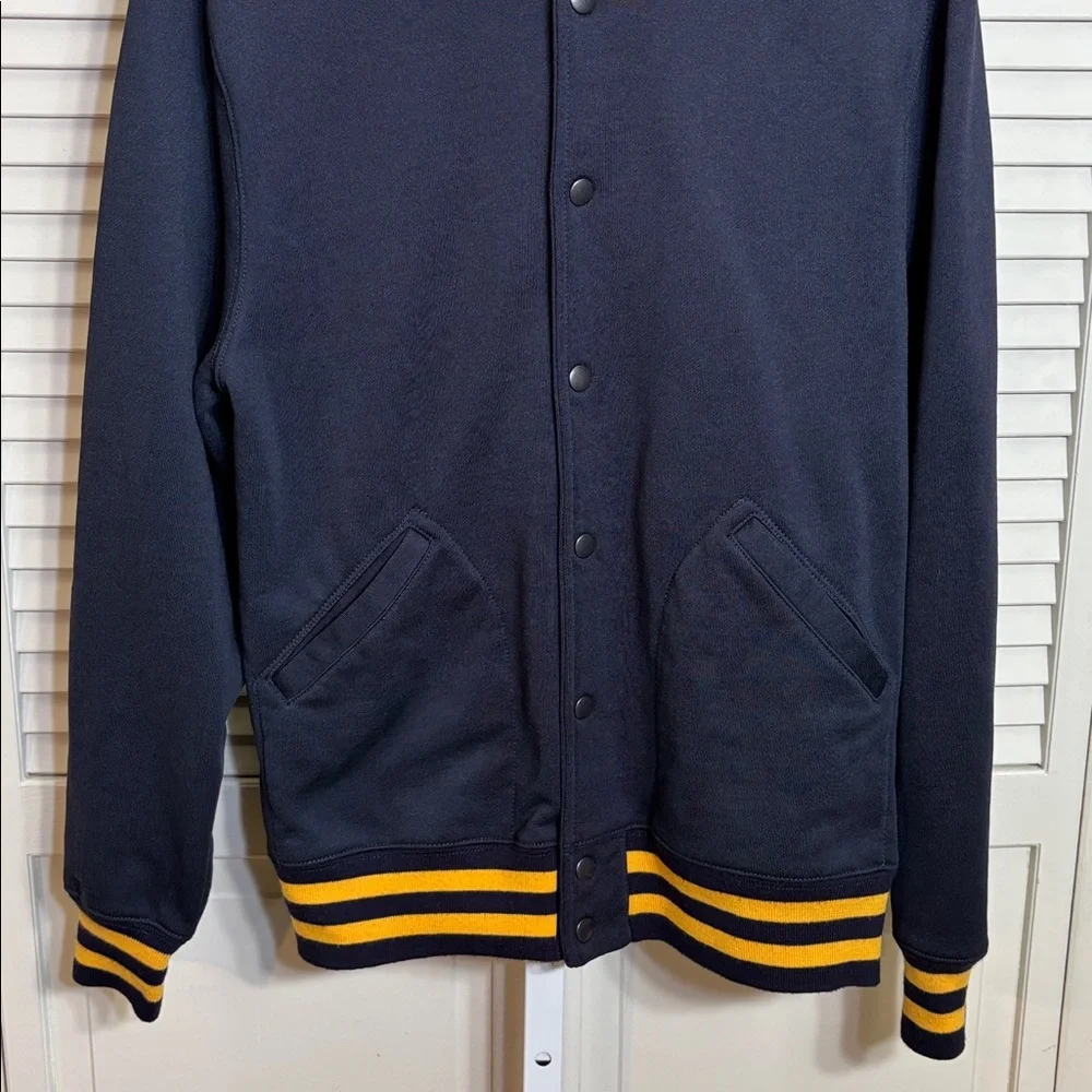 J.Crew Wallace & Barnes Navy Yellow Stripe Crew Neck Cotton Varsity Jacket Small